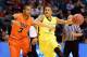 LAS VEGAS, NV - MARCH 12: Joseph Young #3 of the Oregon Ducks drives against Hallice Cooke #3 of the Oregon State Beavers during a first-round game of the Pac-12 Basketball Tournament at the MGM Grand Garden Arena on March 12, 2014 in Las Vegas, Nevada.
