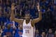 OKLAHOMA CITY, OK - May 3, 2014: Kevin Durant #35 of the Oklahoma City Thunder celebrates during the game against the Memphis Grizzlies in Game 7 of the Western Conference Quarterfinals during the 2014 NBA Playoffs at the Chesapeake Arena on May 3, 2014