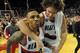 PORTLAND, OR - MAY 2: Damian Lillard #0 of the Portland Trail Blazers celebrates with Robin Lopez #42 of the Portland Trail Blazers after hitting a last second shot to win the game in the fourth quarter of Game Six of the Western Conference Quarterfinals