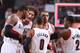 PORTLAND, OR - MAY 2: Damian Lillard #0 of the Portland Trail Blazers huddles up his team against the Houston Rockets in Game Six of the Western Conference Quarterfinals during the 2014 NBA Playoffs on May 2, 2014 at the Moda Center in Portland, Oregon.