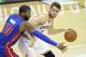 Apr 9, 2014; Cleveland, OH, USA; Cleveland Cavaliers center Spencer Hawes (32) dribbles the ball in front of Detroit Pistons forward Greg Monroe (10) in the second quarter at Quicken Loans Arena. Mandatory Credit: David Richard-USA TODAY Sports