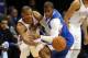 May 5, 2014; Oklahoma City, OK, USA; Oklahoma City Thunder guard Russell Westbrook (0) loses the ball while being guarded by Los Angeles Clippers guard Chris Paul (3) during the first quarter in game one of the second round of the 2014 NBA Playoffs at Che
