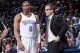 OKLAHOMA CITY, OK - FEBRUARY 20: Russell Westbrook #0 of the Oklahoma City Thunder talks with Head Coach Scott Brooks during the game against the Miami Heat on February 20, 2014 at the Chesapeake Energy Arena in Oklahoma City, Oklahoma. NOTE TO USER: User