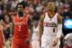 PORTLAND, OR - APRIL 25: Patrick Beverley #2 of the Houston Rockets keeps an eye on Damian Lillard #0 of the Portland Trail Blazers during the first quarter of Game Three of the Western Conference Quarterfinals during the 2014 NBA Playoffs at the Moda Ce