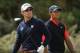GULLANE, SCOTLAND - JULY 21: Adam Scott of Australia stands alongside Tiger Woods of the United States on the 3rd tee during the final round of the 142nd Open Championship at Muirfield on July 21, 2013 in Gullane, Scotland. (Photo by Stuart Franklin/Get