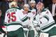 DENVER, CO - APRIL 30: Goaltender Darcy Kuemper #35 of the Minnesota Wild skates off the ice in the third period as he is replaced by goaltender Ilya Bryzgalov #30 during Game Seven of the First Round of the 2014 Stanley Cup Playoffs against the Colorado