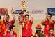 MADRID, SPAIN - JULY 12: Fernando Torres of the Spanish national football team holds up the trophy during the Spanish team's victory parade following their win in the 2010 FIFA World Cup on July 12, 2010 in Madrid, Spain. (Photo by Daniel Sastre/Getty Ima