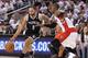 TORONTO, ON - APRIL 30: Deron Williams #8 of the Brooklyn Nets plays against Terrence Ross #31 of the Toronto Raptors in Game Five of the NBA Eastern Conference Quarterfinals at the Air Canada Centre on April 30, 2014 in Toronto, Ontario, Canada. NOTE TO