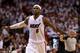 MIAMI, FL - MAY 06: LeBron James #6 of the Miami Heat looks on during Game One of the Eastern Conference Semifinals of the 2014 NBA Playoffs against the Brooklyn Nets at American Airlines Arena on May 6, 2014 in Miami, Florida. NOTE TO USER: User express
