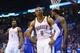 OKLAHOMA CITY, OK - MAY 07: Russell Westbrook #0 of the Oklahoma City Thunder reacts after fouled by DeAndre Jordan #6 of the Los Angeles Clippers in Game Two of the Western Conference Semifinals during the 2014 NBA Playoffs at Chesapeake Energy Arena on