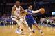 May 5, 2014; Oklahoma City, OK, USA; Los Angeles Clippers guard Chris Paul (3) handles the ball against Oklahoma City Thunder forward Serge Ibaka (9) during the second quarter in game one of the second round of the 2014 NBA Playoffs at Chesapeake Energy A