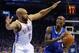 May 5, 2014; Oklahoma City, OK, USA; Los Angeles Clippers guard Jamal Crawford (11) handles the ball against Oklahoma City Thunder guard Derek Fisher (6) during the second quarter in game one of the second round of the 2014 NBA Playoffs at Chesapeake Ener