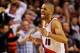Apr 27, 2014; Portland, OR, USA; Portland Trail Blazers forward Nicolas Batum (88) reacts after missing a shot against the Houston Rockets during the fourth quarter in game four of the first round of the 2014 NBA Playoffs at the Moda Center. Mandatory Cre