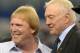 Nov 28, 2013; Arlington, TX, USA; Oakland Raiders owner Mark Davis (left) and Dallas Cowboys owner Jerry Jones before a NFL football game on Thanksgiving at AT&T Stadium. Mandatory Credit: Kirby Lee-USA TODAY Sports
