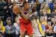 May 7, 2014; Indianapolis, IN, USA; Washington Wizards guard Bradley Beal (3) is guarded by Indiana Pacers guard Lance Stephenson (1) in game two of the second round of the 2014 NBA Playoffs at Bankers Life Fieldhouse. Indiana defeats Washington 86-82. M
