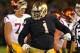 SOUTH BEND, IN - OCTOBER 19: Louis Nix III #1 of the Notre Dame Fighting Irish celebrates near the end of the game against the University of Southern California Trojans at Notre Dame Stadium on October 19, 2013 in South Bend, Indiana. Notre Dame defeated