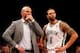 NEW YORK, NY - APRIL 25: Head coach Jason Kidd talks with Deron Williams #8 of the Brooklyn Nets during a time out in the second half against the Toronto Raptors in Game Three of the Eastern Conference Quarterfinals during the 2014 NBA Playoffs at the Ba