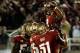 PASADENA, CA - JANUARY 06: Running back Devonta Freeman #8 of the Florida State Seminoles celebrates after a three-yard rush for a touchdown against the Auburn Tigers in the second quarter of the 2014 Vizio BCS National Championship Game at the Rose Bowl