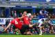 LIVERPOOL, ENGLAND - APRIL 20: Phil Jones of Manchester United handles the ball in the area and Everton win a penalty during the Barclays Premier League match between Everton and Manchester United at Goodison Park on April 20, 2014 in Liverpool, England.