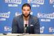 MIAMI, FL - MAY 6: Deron Williams #8 of the Brooklyn Nets addresses the media after Game One of the Eastern Conference Semi-Finals against the Miami Heat during the 2014 NBA Playoffs at American Airlines Arena on May 6, 2014 in Miami, Florida. NOTE TO USE