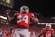 COLUMBUS, OH - OCTOBER 6: Carlos Hyde #34 of the Ohio State Buckeyes celebrates his fourth touchdown of the game against the Nebraska Cornhuskers with less than a minute to play in the game at Ohio Stadium on October 6, 2012 in Columbus, Ohio. Ohio State