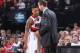 PORTLAND, OR - MAY 2: Damian Lillard #0 and Terry Stotts of the Portland Trail Blazers talk against the Houston Rockets in Game Six of the Western Conference Quarterfinals during the 2014 NBA Playoffs on May 2, 2014 at the Moda Center in Portland, Oregon