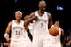 NEW YORK, NY - APRIL 25: Kevin Garnett #2 of the Brooklyn Nets celebrates with teammate Paul Pierce #34 in the second quarter against the Toronto Raptors in Game Three of the Eastern Conference Quarterfinals during the 2014 NBA Playoffs at the Barclays C