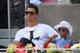 MADRID, SPAIN - MAY 08: Real Madrid footballer Cristiano Ronaldo and his son Cristiano Ronaldo Junior watch Rafael Nadal of Spain against Jarkko Nieminen of Finland in their third round match during day six of the Mutua Madrid Open tennis tournament at t