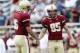 Oct 5, 2013; Boston, MA, USA; Boston College Eagles holder Mike Marscovetra (16) congratulates kicker Nate Freese (85) after a successful extra point during the first quarter at Alumni Stadium. Mandatory Credit: Greg M. Cooper-USA TODAY Sports