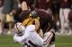 TEMPE, AZ - NOVEMBER 13: Linebacker Shane Skov #11 of the Stanford Cardinal sacks quarterback Steven Threet #14 of the Arizona State Sun Devils to end the Sun Devils' final drive attempt in the fourth quarter at Sun Devil Stadium on November 13, 2010 in