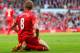 LIVERPOOL, ENGLAND - APRIL 27: Steven Gerrard of Liverpool on his knees during the Barclays Premier League match between Liverpool and Chelsea at Anfield on April 27, 2014 in Liverpool, England. (Photo by Clive Brunskill/Getty Images)