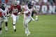 Sep 28, 2013; Tuscaloosa, AL, USA; Mississippi Rebels wide receiver Donte Moncrief (12) carries up the field against the Alabama Crimson Tide defense during the first quarter at Bryant-Denny Stadium. Mandatory Credit: John David Mercer-USA TODAY Sports