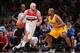 WASHINGTON, DC - MAY 11: Marcin Gortat #4 of the Washington Wizards handles the ball against the Indiana Pacers in Game Four of the Eastern Conference Semifinals against the Indiana Pacers at Verizon Center on May 11, 2014 in Washington, DC. NOTE TO USER: