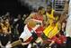 May 11, 2014; Washington, DC, USA; Washington Wizards small forward Trevor Ariza (1) dribbles as Indiana Pacers shooting guard Lance Stephenson (1) defends during the first half in game four of the second round of the 2014 NBA Playoffs at Verizon Center.