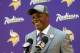 May 9, 2014; Eden Prairie, MN, USA; Minnesota Vikings quarterback Teddy Bridgewater addresses the media at Winter Park Fieldhouse. Mandatory Credit: Brad Rempel-USA TODAY Sports