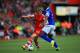 SOUTHAMPTON, ENGLAND - APRIL 26: Luke Shaw of Southampton holds off a challenge from Romelu Lukaku of Everton during the Barclays Premier League match between Southampton and Everton at St Mary's Stadium on April 26, 2014 in Southampton, England. (Photo