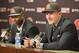 BEREA, OH - MAY 9: Cleveland Browns draft picks Justin Gilbert (L) and Johnny Manziel (R) answer questions during a press conference at the Browns training facility on May 9, 2014 in Cleveland, Ohio. Gilbert and Manziel were selected 8th and 22nd, respect