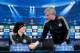 MADRID, SPAIN - APRIL 21: Head coach Jose Mourinho (R) of Chelsea FC shakes hands with player David Luiz (L) after his press conference the day before the UEFA Champions League Semifinal first leg match between Club Atletico de Madrid and Chelsea FC at V