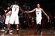BROOKLYN, NY - MAY 10: Shaun Livingston #14 and Joe Johnson #7 of the Brooklyn Nets slap hands during a game against the Miami Heat during Game Three of the Eastern Conference Semifinals on May 10, 2014 at Barclays Center in Brooklyn. NOTE TO USER: User e