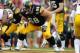 Jan 1, 2014; Tampa, Fl, USA; Iowa Hawkeyes offensive linesman Brandon Scherff (68) blocks against the LSU Tigers during the first half at Raymond James Stadium. Mandatory Credit: Kim Klement-USA TODAY Sports