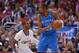 May 11, 2014; Los Angeles, CA, USA; Oklahoma City Thunder forward Kevin Durant (35) is defended by Los Angeles Clippers guard Chris Paul (3) in game four of the second round of the 2014 NBA Playoffs at Staples Center. The Clippers defeated the Thunder 101