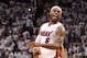 May 8, 2014; Miami, FL, USA; Miami Heat forward LeBron James (6) reacts during the second half in game two of the second round of the 2014 NBA Playoffs against the Brooklyn Nets at American Airlines Arena. Miami won 94-82. Mandatory Credit: Steve Mitchell