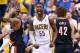 INDIANAPOLIS, IN - FEBRUARY 07: Roy Hibbert #55 of the Indiana Pacers celebrates during overtime in the118-113 win over the Portland Trailblazers at Bankers Life Fieldhouse on February 7, 2014 in Indianapolis, Indiana. NOTE TO USER: User expressly ack