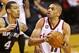 May 12, 2014; Portland, OR, USA; Portland Trail Blazers forward Nicolas Batum (88) drives past San Antonio Spurs guard Danny Green (4) during the first quarter in game four of the second round of the 2014 NBA Playoffs at the Moda Center. Mandatory Credit: