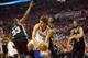 May 12, 2014; Portland, OR, USA; Portland Trail Blazers center Robin Lopez (42) looks to pass around San Antonio Spurs forward Boris Diaw (33) in the first half of game four of the second round of the 2014 NBA Playoffs at the Moda Center. Mandatory Credit