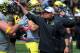EUGENE, OR - MAY 3: Oregon Ducks head coach Mark Helfrich greets his players before the Spring game at Autzen Stadium on May 3, 2014 in Eugene, Oregon. (Photo by Steve Dykes/Getty Images)