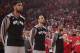 PORTLAND, OR - MAY 12: Tim Duncan #21, Manu Ginobili #20, and Tony Parker #9 of the San Antonio Spurs look on before Game Four of the Western Conference Semifinals against the Portland Trail Blazers during the 2014 NBA Playoffs on May 12, 2014 at the Moda
