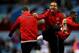 BIRMINGHAM, ENGLAND - DECEMBER 15: Wayne Rooney (L) and Rio Ferdinand of Manchester United warm up prior to the Barclays Premier League match between Aston Villa and Manchester United at Villa Park on December 15, 2013 in Birmingham, England. (Photo by
