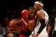 NEW YORK, NY - MAY 12: Dwyane Wade #3 of the Miami Heat tries to get around Paul Pierce #34 of the Brooklyn Nets in the second half in Game Four of the Eastern Conference Semifinals during the 2014 NBA Playoffs at the Barclays Center on May 12, 2014 in t