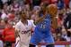 LOS ANGELES, CA - MAY 11: Chris Paul #3 of the Los Angeles Clippers guards Kevin Durant #35 of the Oklahoma City Thunder during the fourth quarter of Game Four of the Western Conference Semifinals during the 2014 NBA Playoffs at Staples Center on May 11,